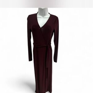 Jennifer Lopez Deep Burgundy Maxi wrapped dress with long Sleeve, size XS